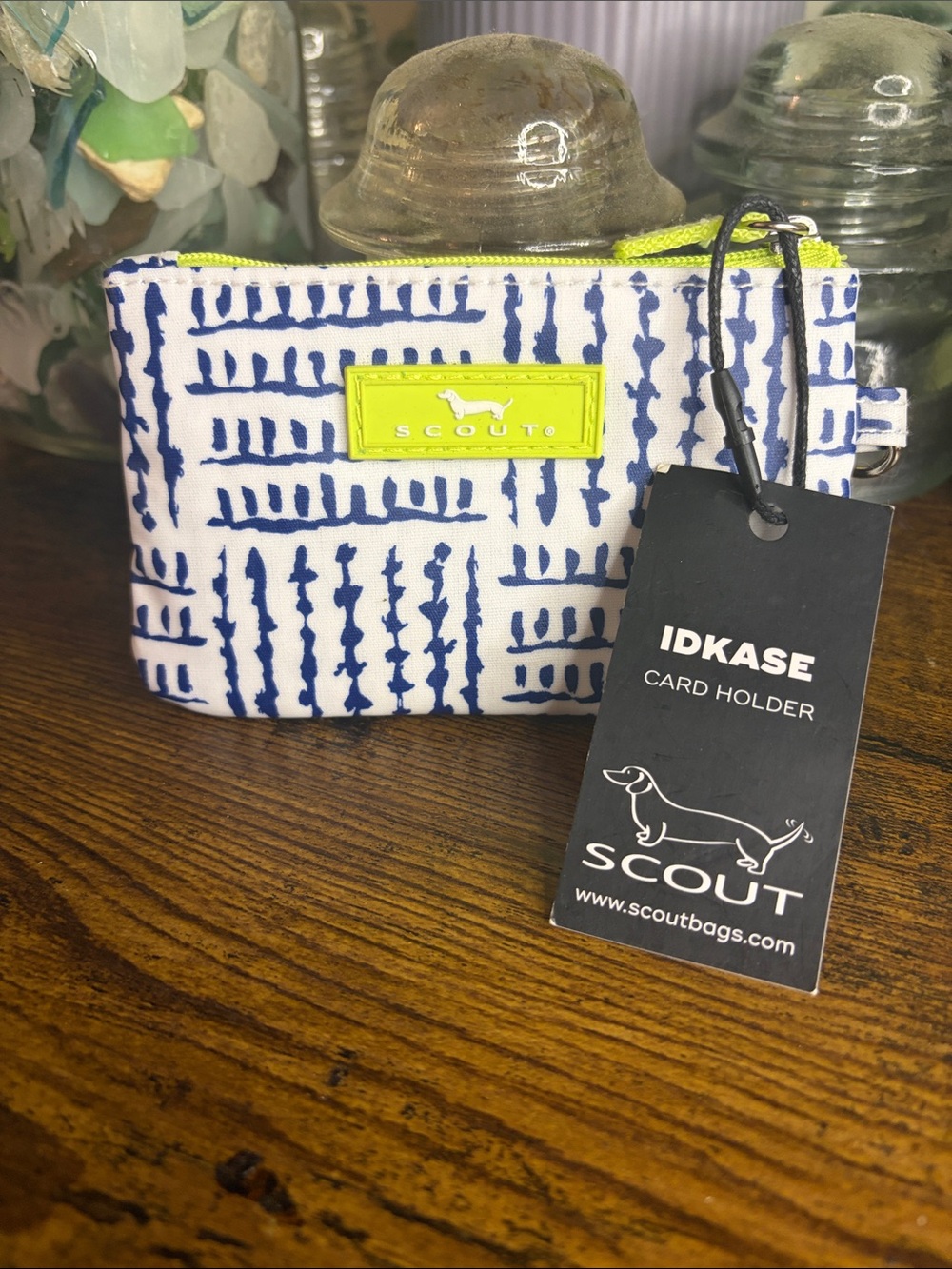 SCOUT Kids Card Holder in Navy Pattern with Lime Accent